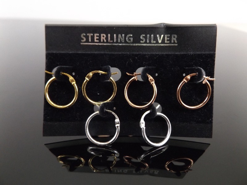 Lot of 3 NEW .925 Sterling Silver Small Hoop Earring Sets