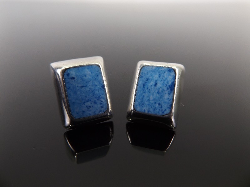 .925 Sterling Silver Sodalite Rectangle Earrings