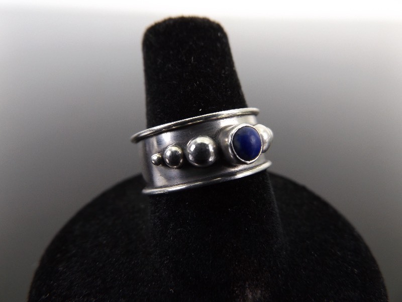 .925 Sterling Silver Azurite Cabochon Ring Size 7