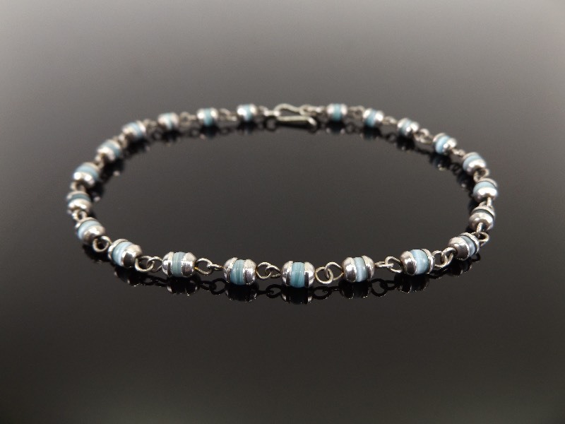 .925 Sterling Silver Blue Chrysoberyl Cats Eye Bracelet