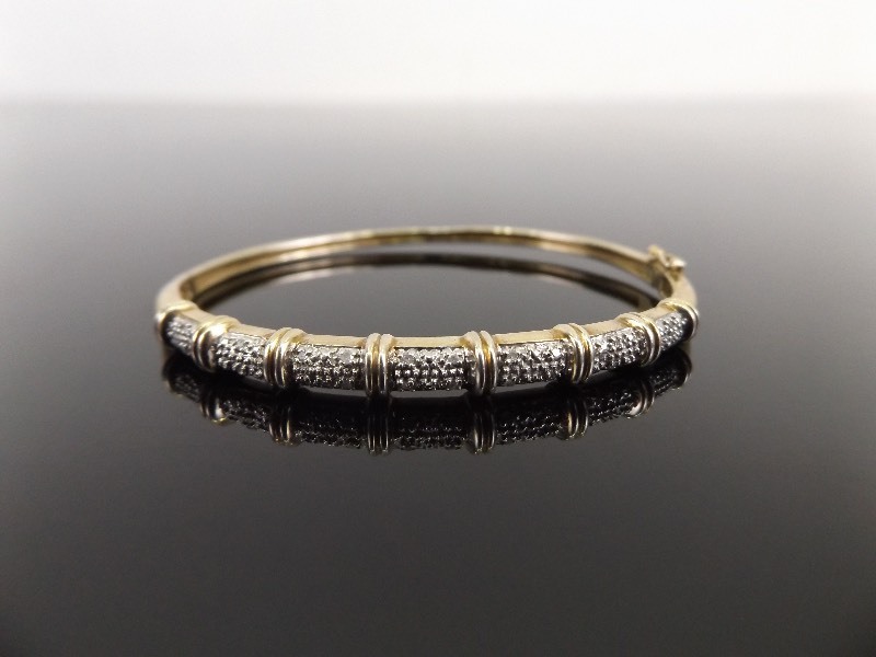 .925 Sterling Silver Diamond Accented Vermeil Bangle Bracelet