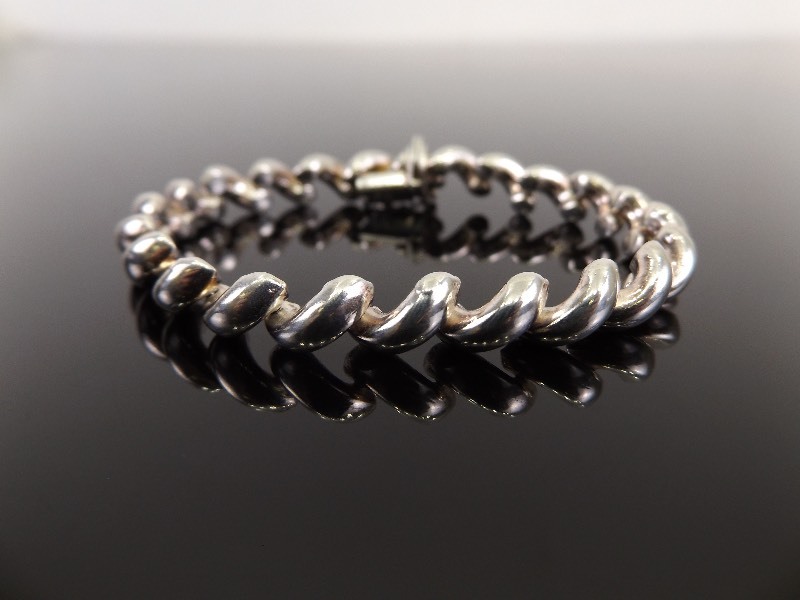 .925 Sterling Silver Heavy Hinged Link Bracelet