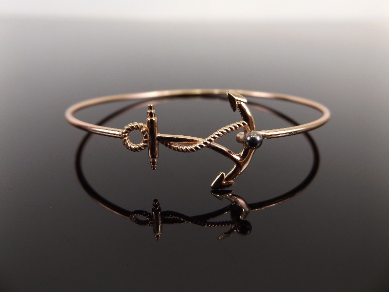 .925 Sterling Silver Vermeil Anchor Bangle Bracelet