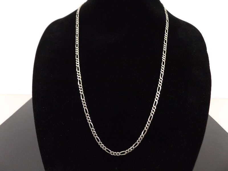 .925 Sterling Silver Etched Figaro Link Necklace