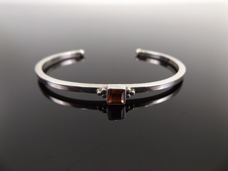 .925 Sterling Silver Princess Cut Garnet Bangle Bracelet
