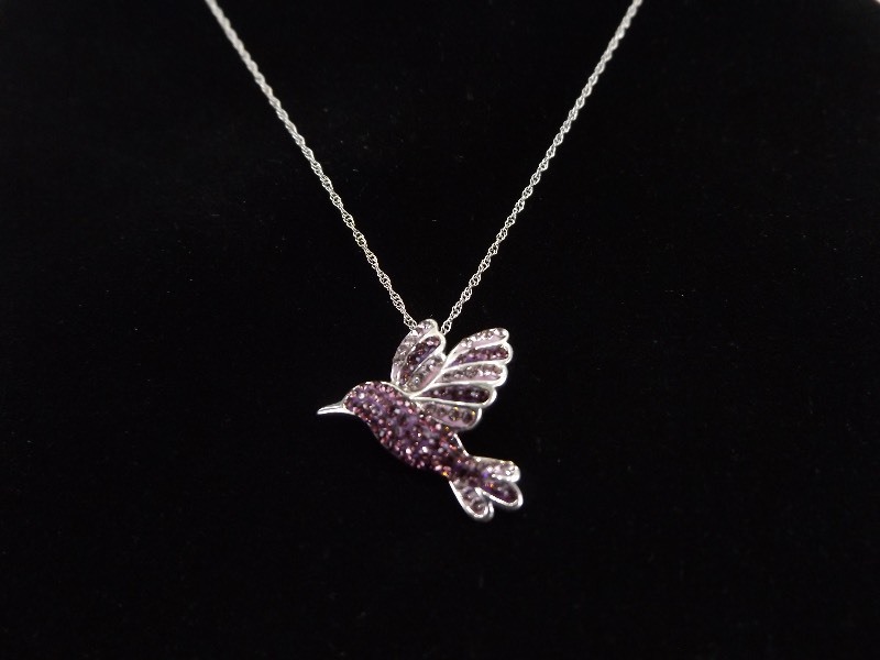 .925 Sterling Silver Crystal Hummingbird Pendant and Necklace