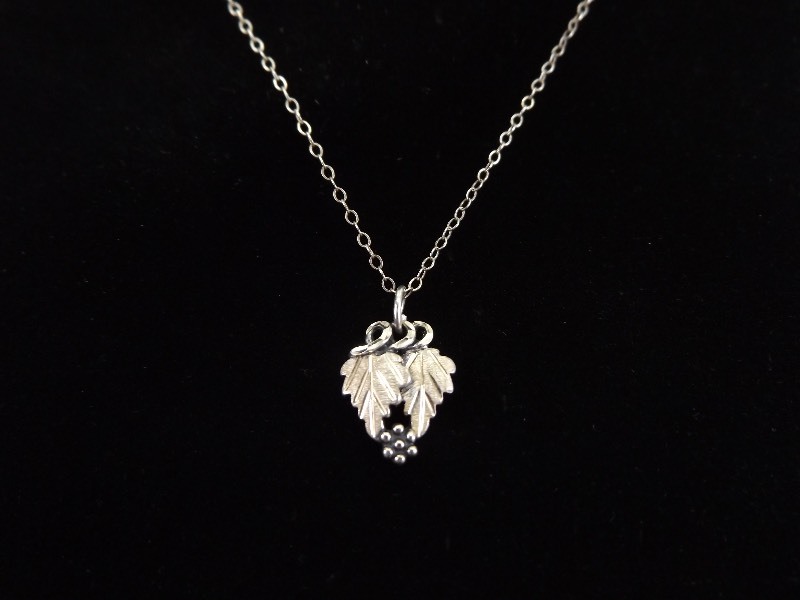 .925 Sterling Silver Budding Grape Leaf Pendant and Necklace