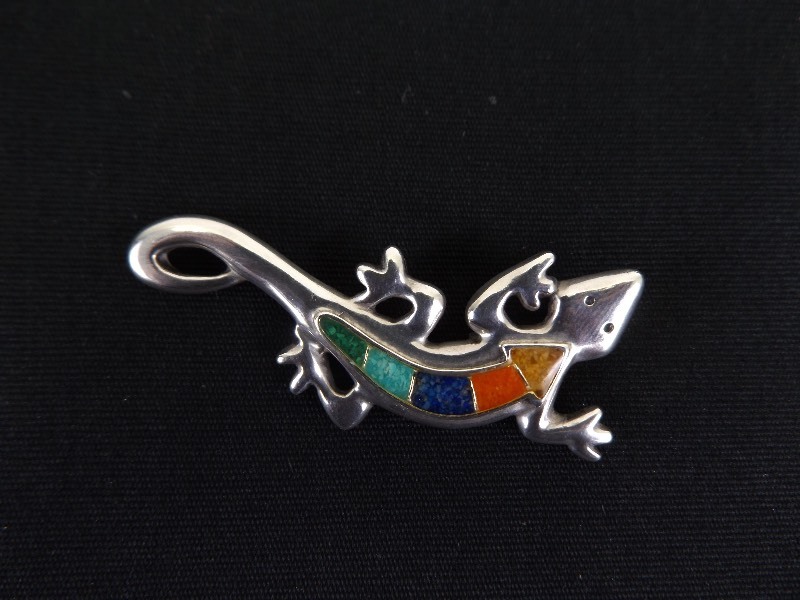 .925 Sterling Silver Multi Gemstone Gecko Brooch
