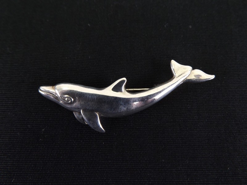 .925 Sterling Silver Dolphin Brooch