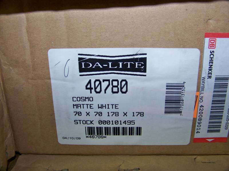 lot 32 image: Da-Lite, Cosmopolitan, Powered (Electric), Projection  Movie Screen - NEW in Original Box