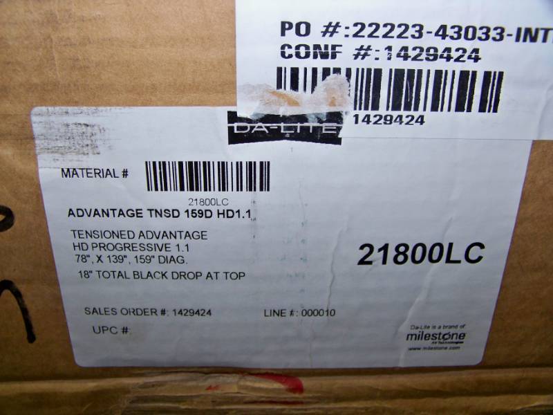 lot 33 image: Da-Lite, Advantage, Powered (Electrol), Movie  Projection Screen NEW in Original Box