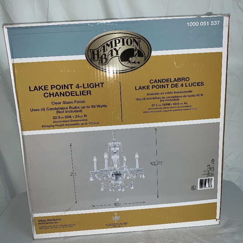 lot 22 image: Chandelier 4-Light Lake Point Chrome and Clear New