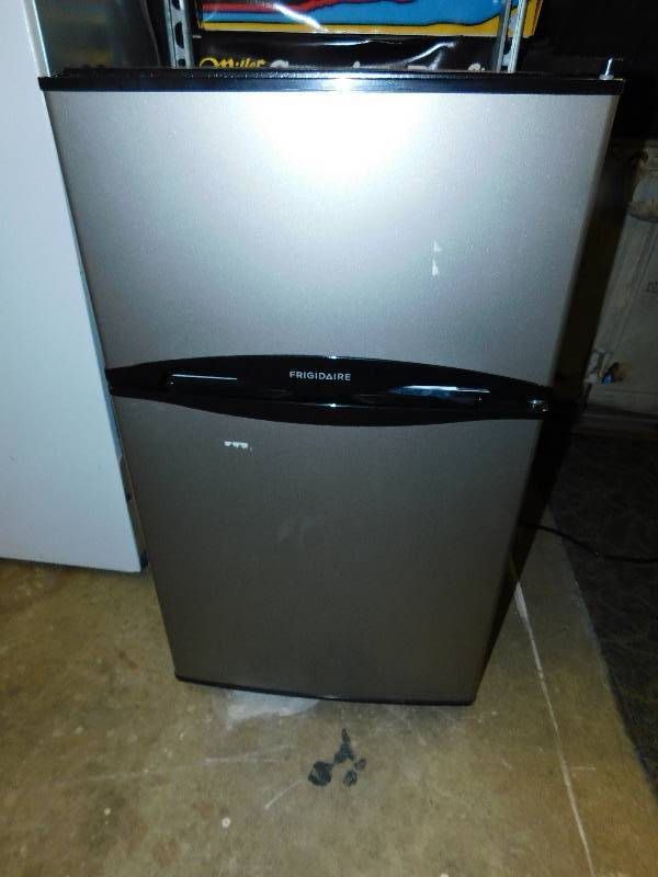 Black Frigidaire 3.1 Cu. Ft. Mini RefrigeratorFreezer With Brushed Stainless Steel Door Front