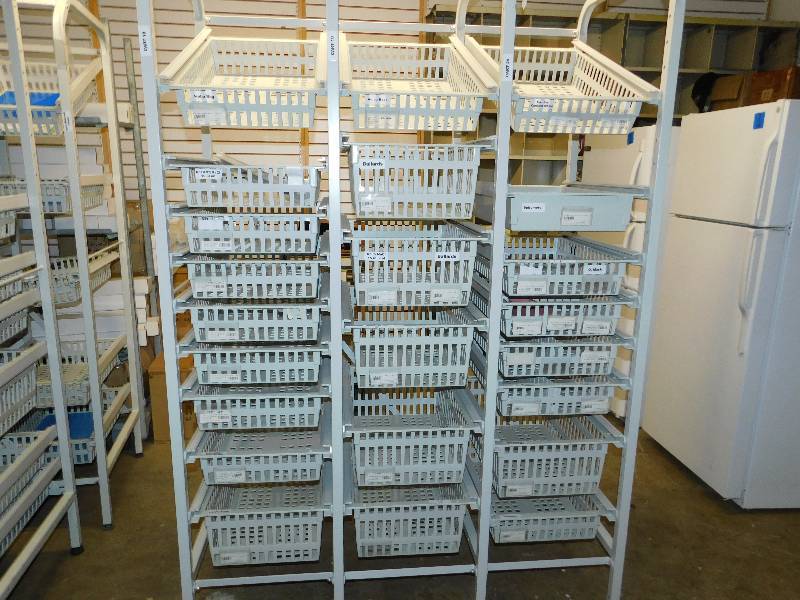 Grey Metal Three Column Stationary Holders For Twenty-Three  Slide Out Trays Or Baskets