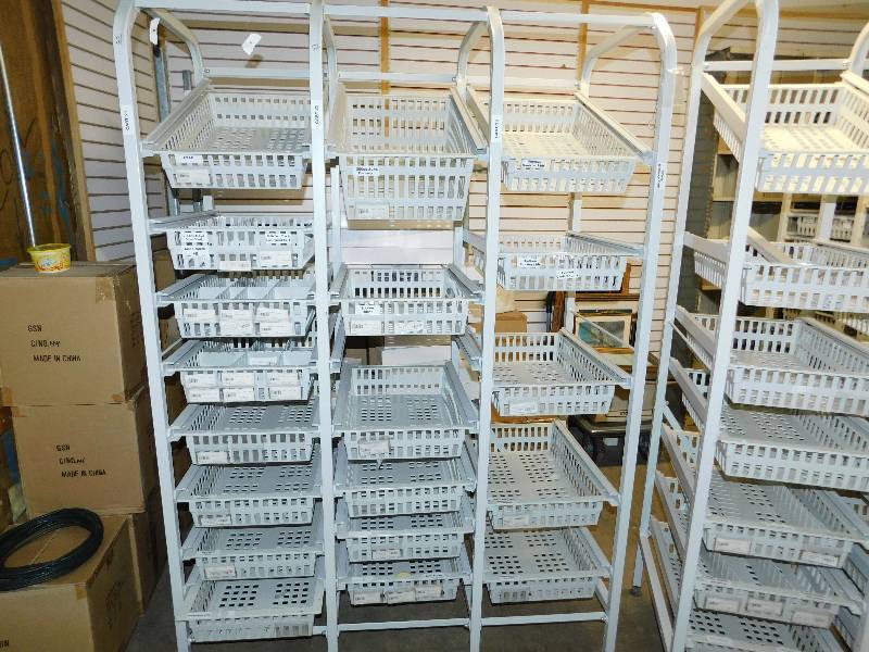 Grey Metal Three Column Stationary Holders For Slide Out Trays Or Baskets