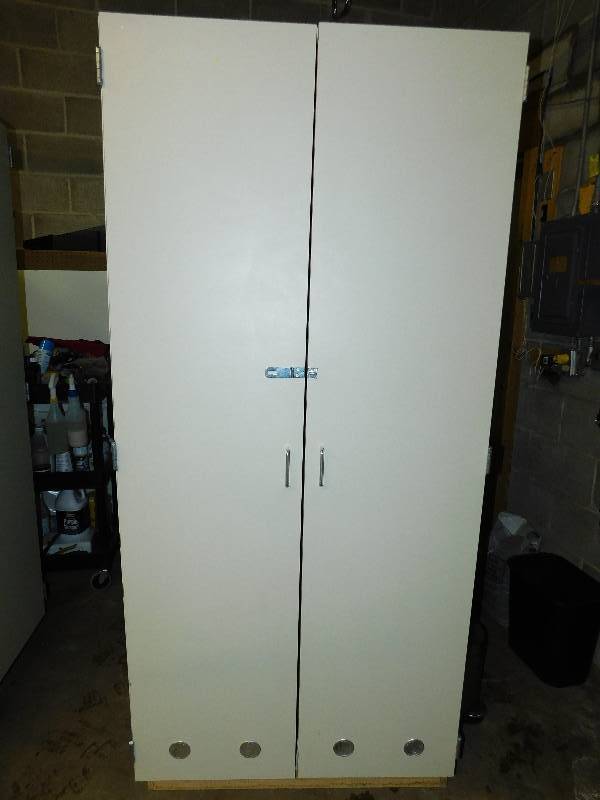 Wooden Storage Cabinet With Side Metal Brackets For Adjustable Shelves--(No Shelves Included)