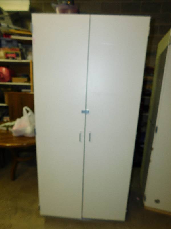 Wooden Storage Cabinet With Side Metal Brackets For Adjustable Shelves--(No Shelves Included)