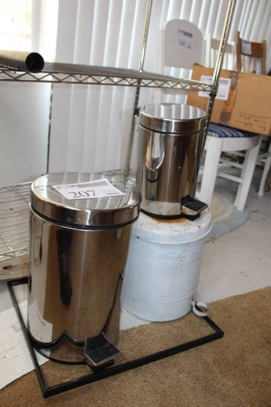 lot 207 image: Steel, Stainless Steel Trash Cans with Flip Lids