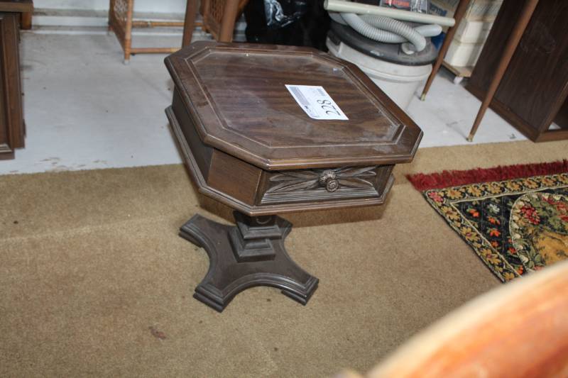 lot 228 image: Octagon Wood End Table with 1-Drawer