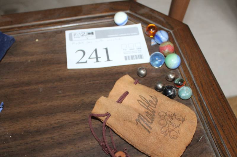lot 241 image: Leather Marble Sack with Marbles