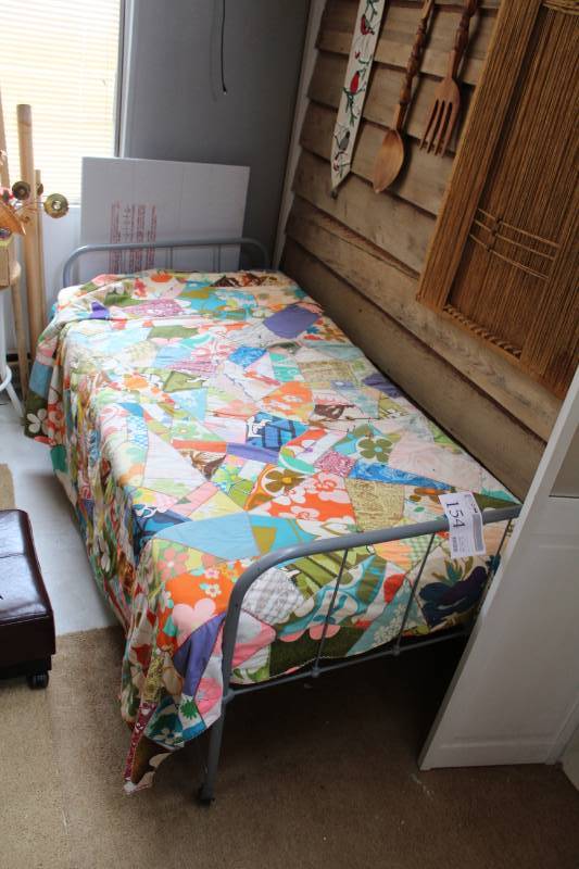 lot 154 image: Vintages 1940s Rolling Twin Bed with Metal Post Headboard and Footboard