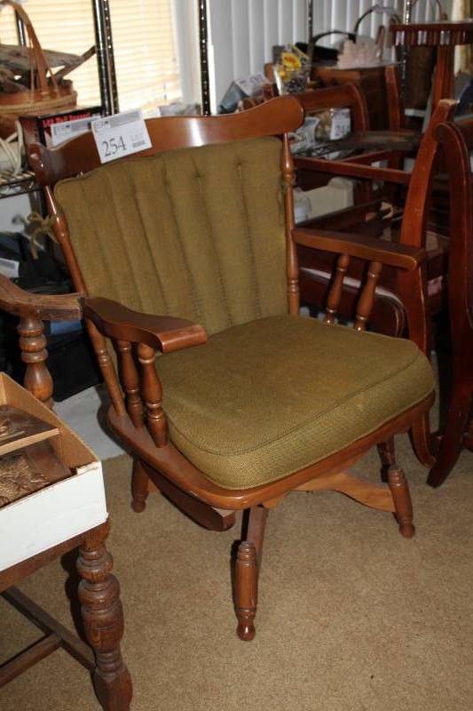 lot 254 image: Wood Roller Arm Chair with Seat Cushion, Seat Back