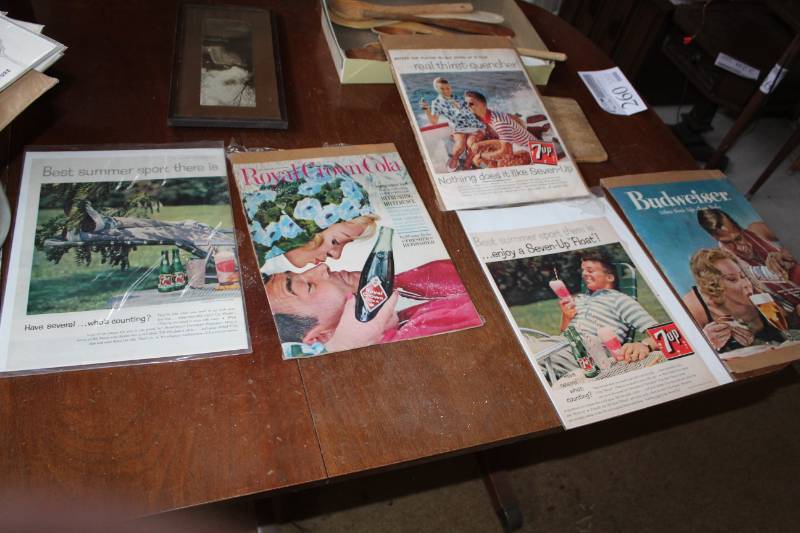 lot 270 image: Vintage Beverage Advertisements - Budweiser, 7-UP, Royal Crown Cola, And More
