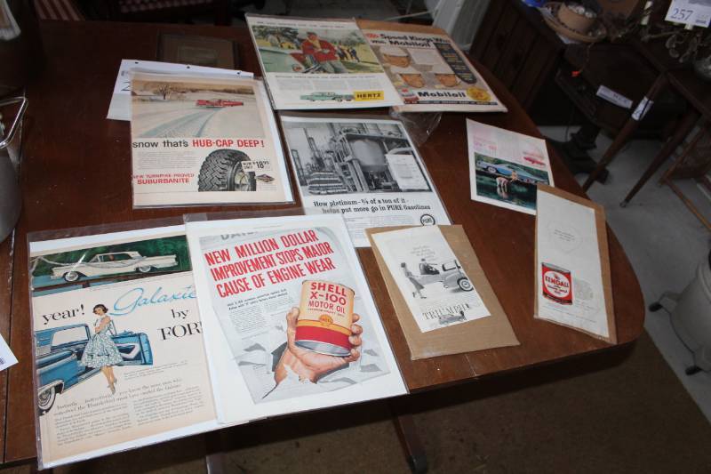 lot 272 image: Vintage Car Advertisements - Hertz, Mobiloil, Goodyear, Kendall, Triumph, Shell, Chevrolet, Ford