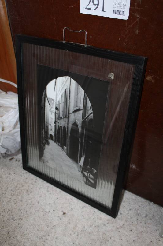 lot 291 image: City Scape Framed Glass Wall Art