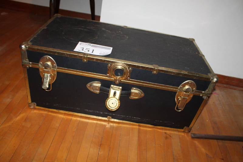 lot 351 image: Chest with Brass Clasps, Lock, Corner Rails