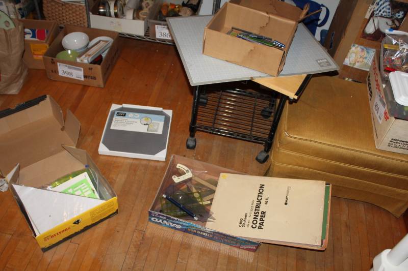 lot 413 image: Office Supplies - Construction Paper, Academic Book of Colors, Cutting Sheet, Drafting Board, Pens, Rulers, Drafting Circle & Triangles, Push Pin Board, And More