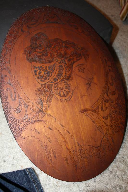 lot 430 image: Oval Wood Carving Womans Portrait