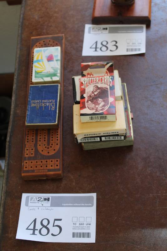 lot 485 image: Cribbage Board, Playing Cards