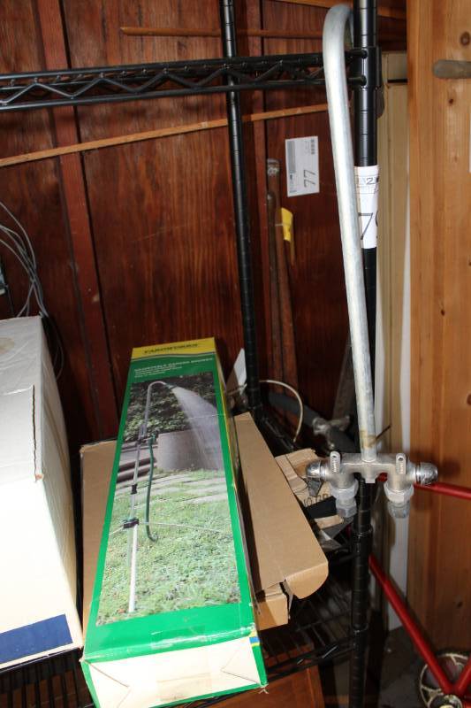 lot 74 image: YardWorks Adjustable Garden Shower, Metal Pipe with HotCold Fixtures