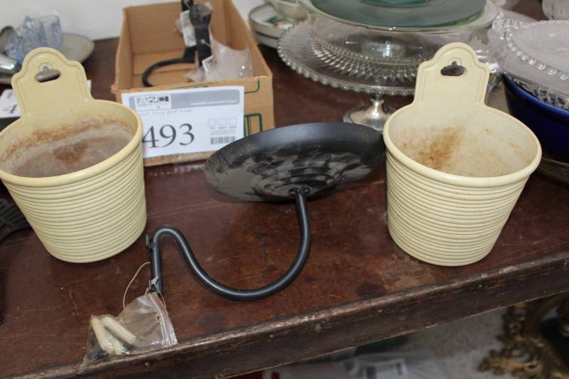 lot 493 image: Handforged Wrought Iron Powder Coated Wall-Hanging Plant Holders