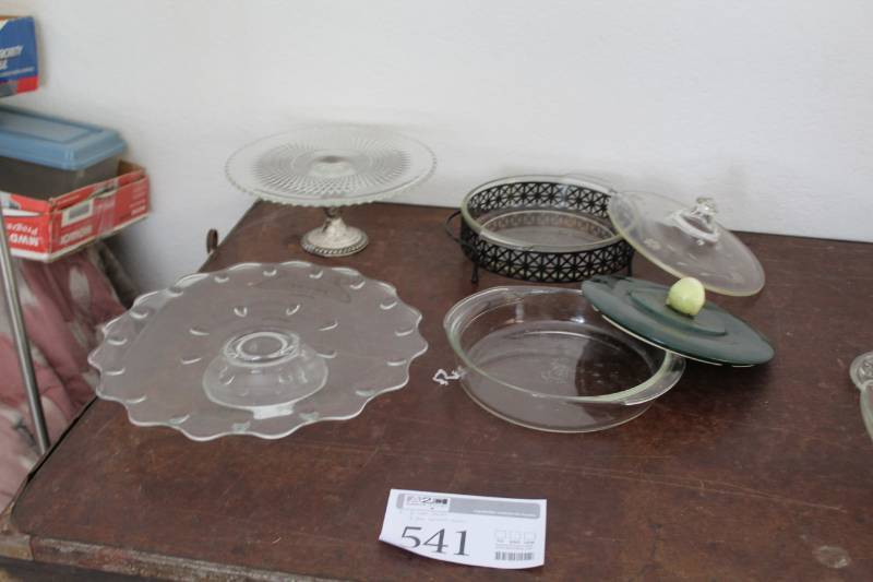 lot 541 image: Glass Cake Stands, Glass Hot Dish Holders