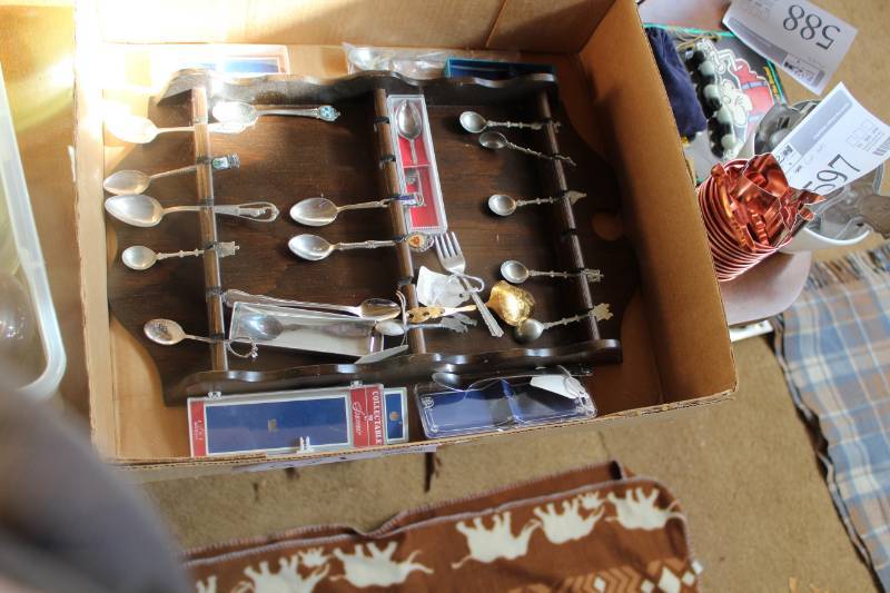 lot 571 image: Collectible Spoons with Wood Display Rack