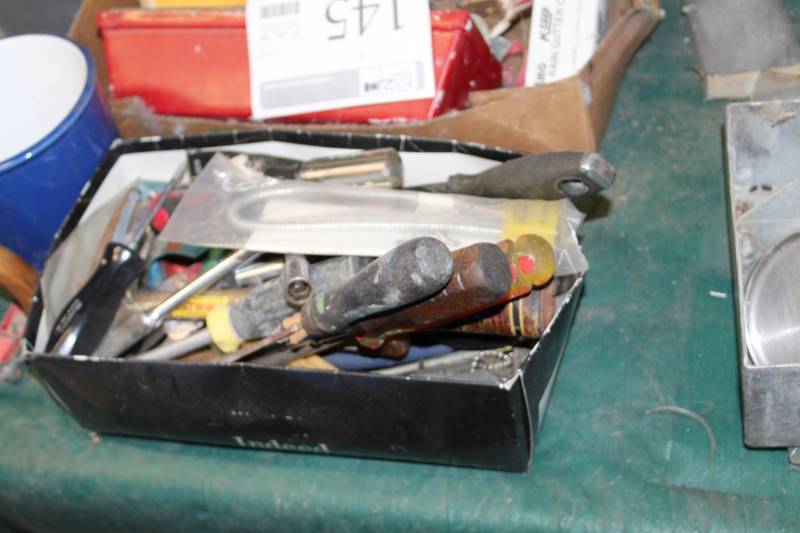 lot 146 image: Drill Bits, Chisels, Screwdrivers, Estwing Hammer, Hardware