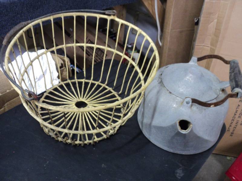 lot 35 image: Egg Basket and Metal Teapot...