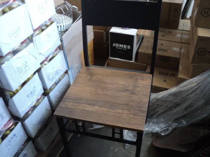 lot 180 image: Metal with Wood Seat Chair Ottoman...