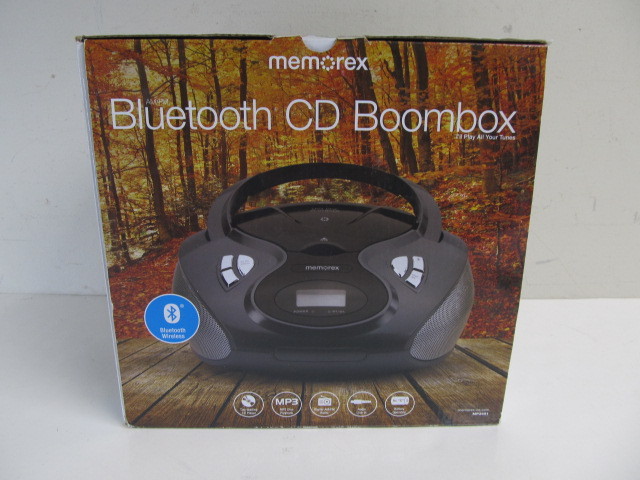 lot 60 image: Brand New Bluetooth CD Boombox Radio by Memorex
