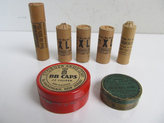 lot 63 image: Group of Old Vintage Air Rifle Ammo Percussion Caps etc
