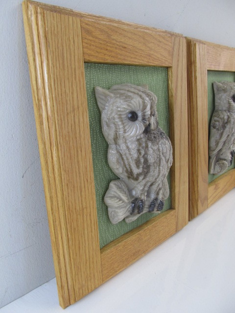 lot 197 image: 2 Vintage Owl Wall Plaques Made From Mount St. Helens Ash