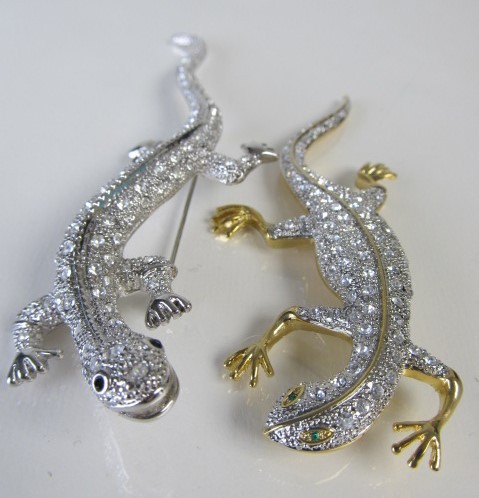lot 123 image: 2 LARGE Jeweled Lizard Brooches