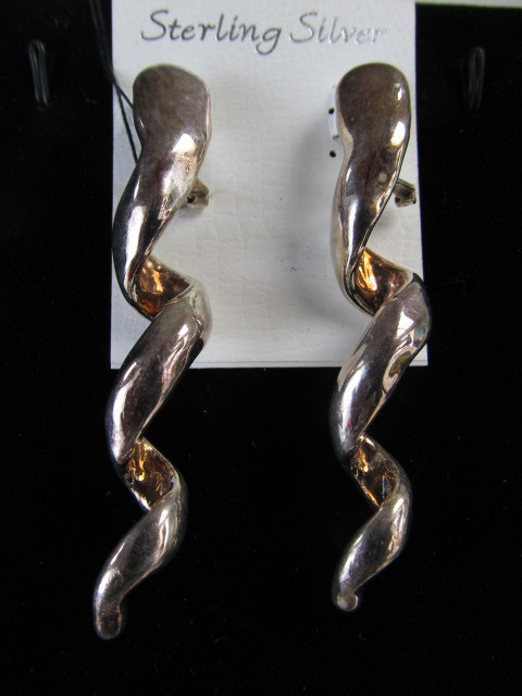 lot 89 image: LARGE Sterling Silver Spiral Earrings