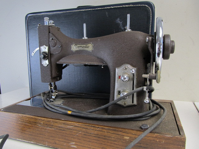 lot 143 image: Working Vintage Domestic Rotary Sewing Machine wCase Foot Pedal & Attachments