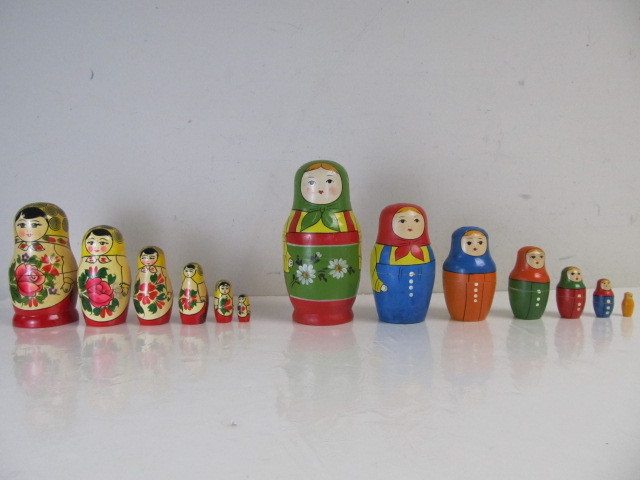 lot 148 image: 2 Sets of Vintage Wooden Russian Nesting Matryoshka Dolls