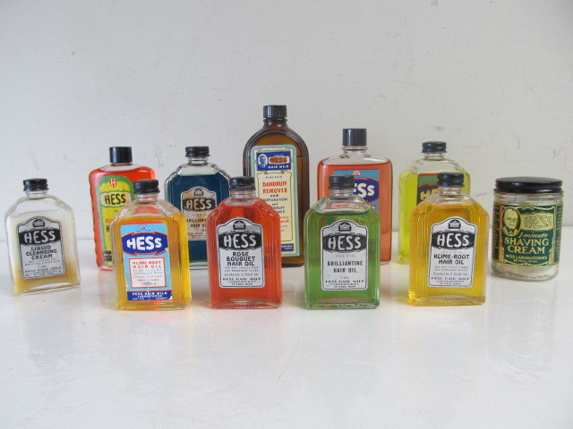lot 174 image: Original Old Vintage NOS Deco HESS HAIR MILK Advertising BarberSalon Bottles