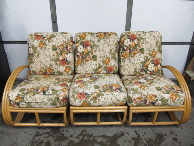 lot 7 image: Mid Century PAUL FRANKL Style Rattan 3-Piece Sectional Sofa