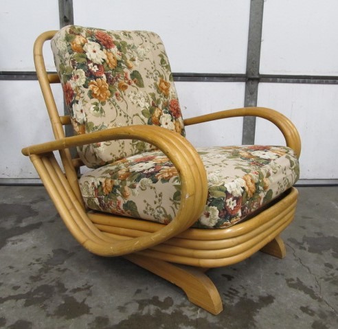 lot 6 image: Mid Century Signed BEVERLY HILLS RATTAN Pretzel Style Rocker